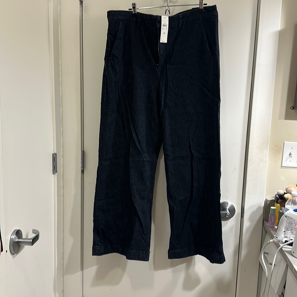 Ann Taylor Dark Blue Jeans The Trouser sz 14 wide leg